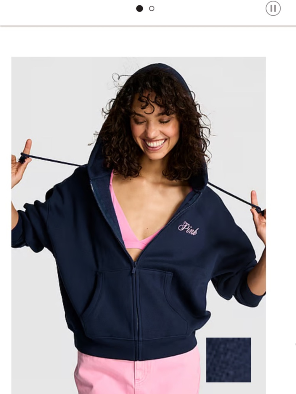 PINK Victoria's Secret Navy Zip Front Hoodie with Pink Logo